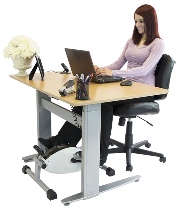There are many under-the-desk cycling and other exercise devices that you can use sitting own at your desk when working. They work well and are intrusive.