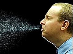 The range of spray spread from a sneeze is alarming - cover your face and get others in your work place to do likewise